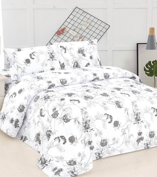 Hotel Collection-Bamboo-White/Grey Floral Sheet Set-Queen
