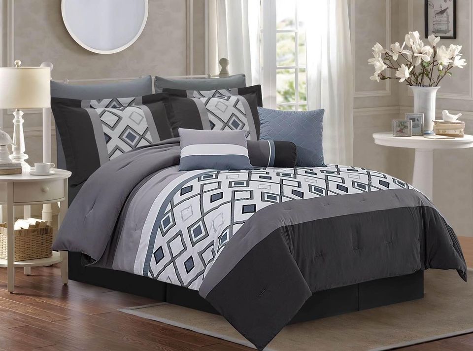 9 Piece Comforter Set- Blue Diamond