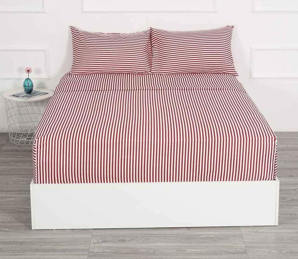 Red and White Stripe Warm Flannel Bedsheet Set-Red & White Stripe