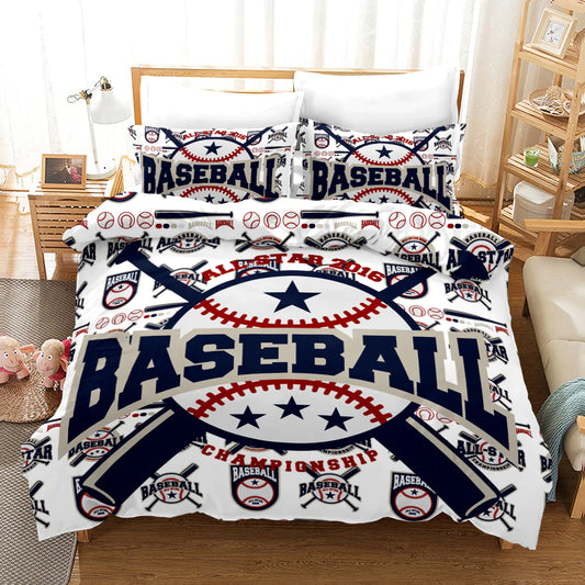 Kids Duvet Cover with Matching Bedsheet Set-Baseball