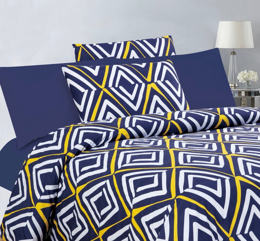 6 Pcs Bedsheet Set, Navy Blue -Geometry print