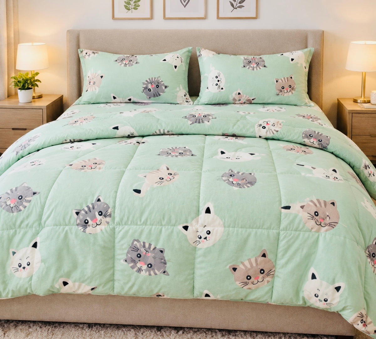 Mint Green Cat Comforter Set