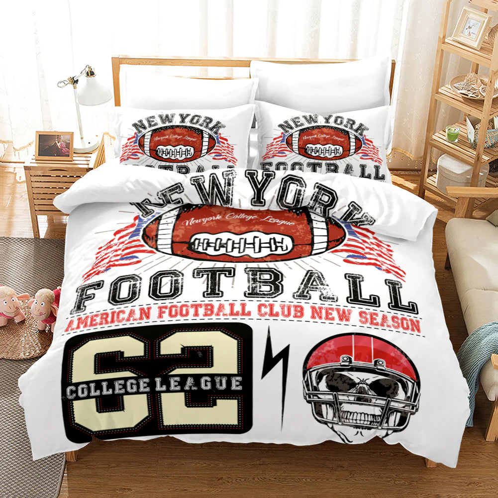 4 Pcs Duvet Cover Set with Bedsheet Football Print