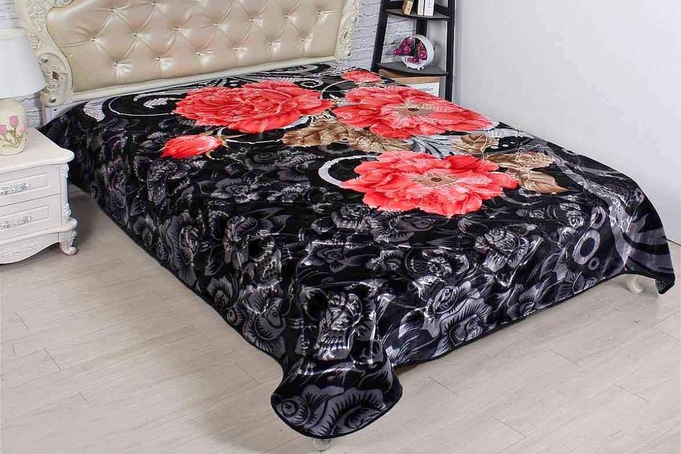 Single Ply Blanket -Floral Black/Red