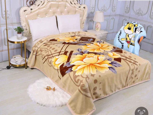 Soft Blankets-Single Ply-Beige with Yellow Flowers