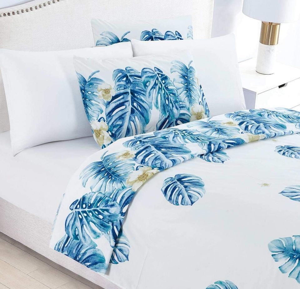 6 Pcs Bedsheet Set -Hotel At Your Home-Blue Leaves