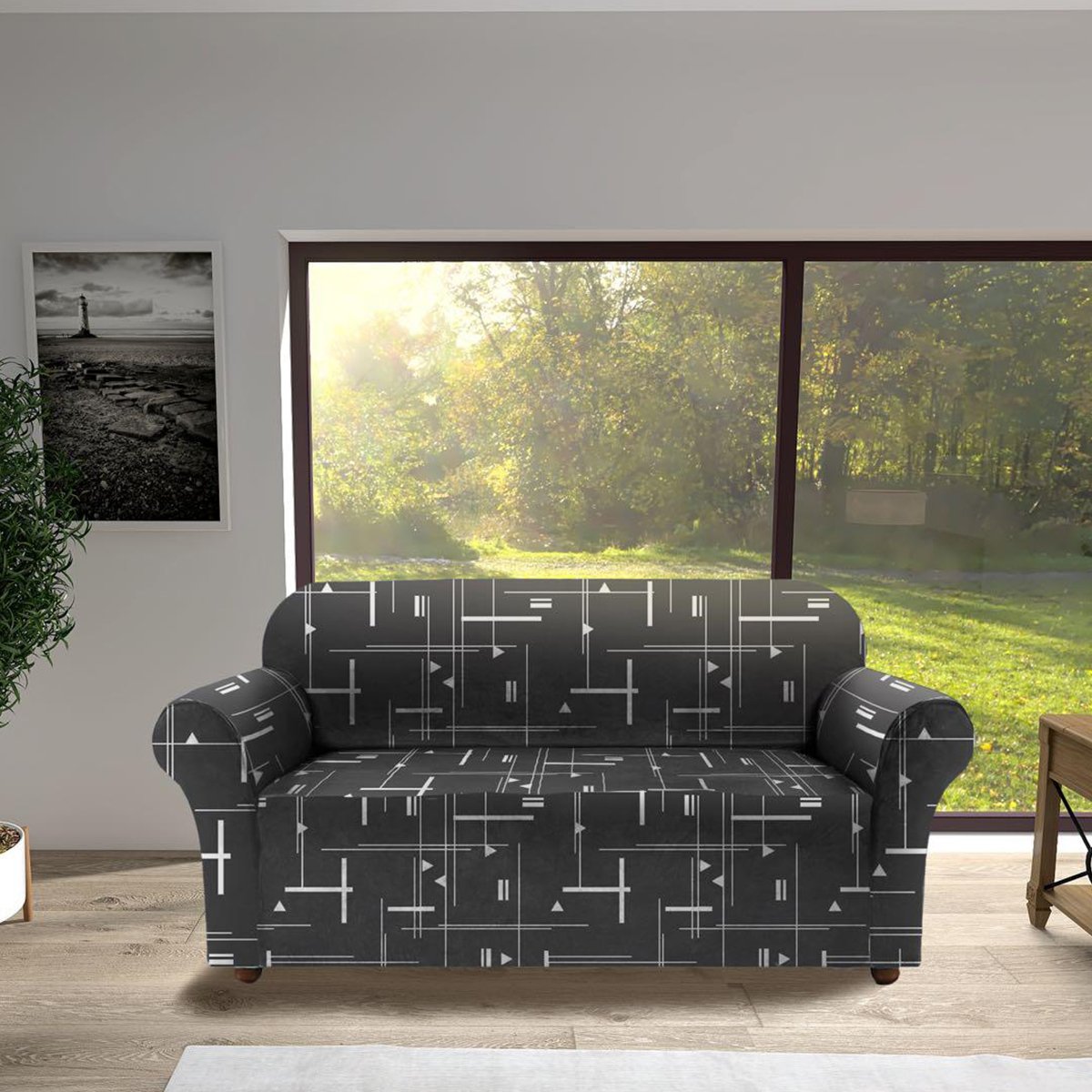 Printed Sofa Cover-Geometry-Grey